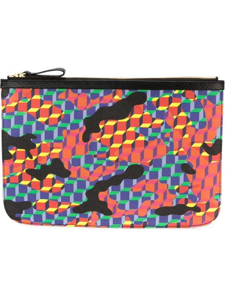 Pierre Hardy Large 'camocube' Clutch, Adult Unisex, Leather/polyurethane/canvas