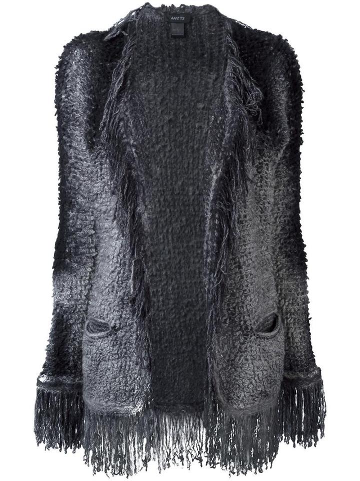 Avant Toi Fringed Open Cardigan, Women's, Size: Small, Grey, Cashmere/silk