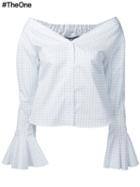 Jacquemus Checked Flute Sleeve Shirt, Women's, Size: 36, White, Cotton