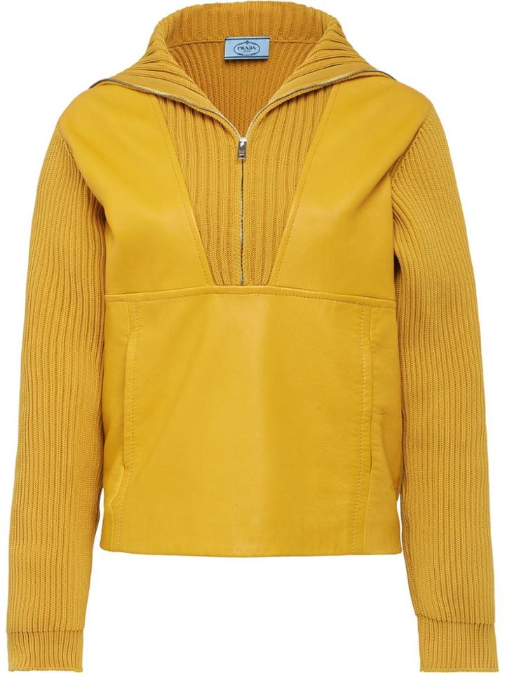 Prada Ribbed Zipped Jumper - Yellow