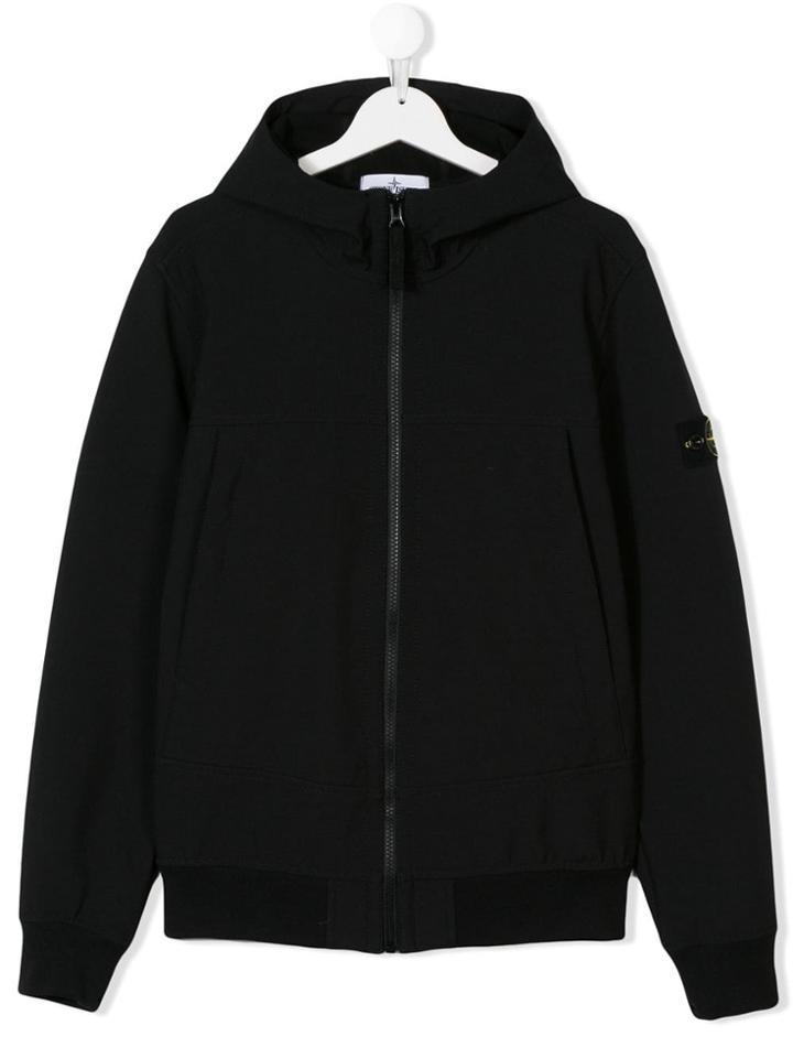 Stone Island Junior Teen Logo Zipped Hoodie - Black