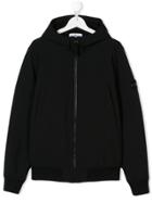 Stone Island Junior Teen Logo Zipped Hoodie - Black