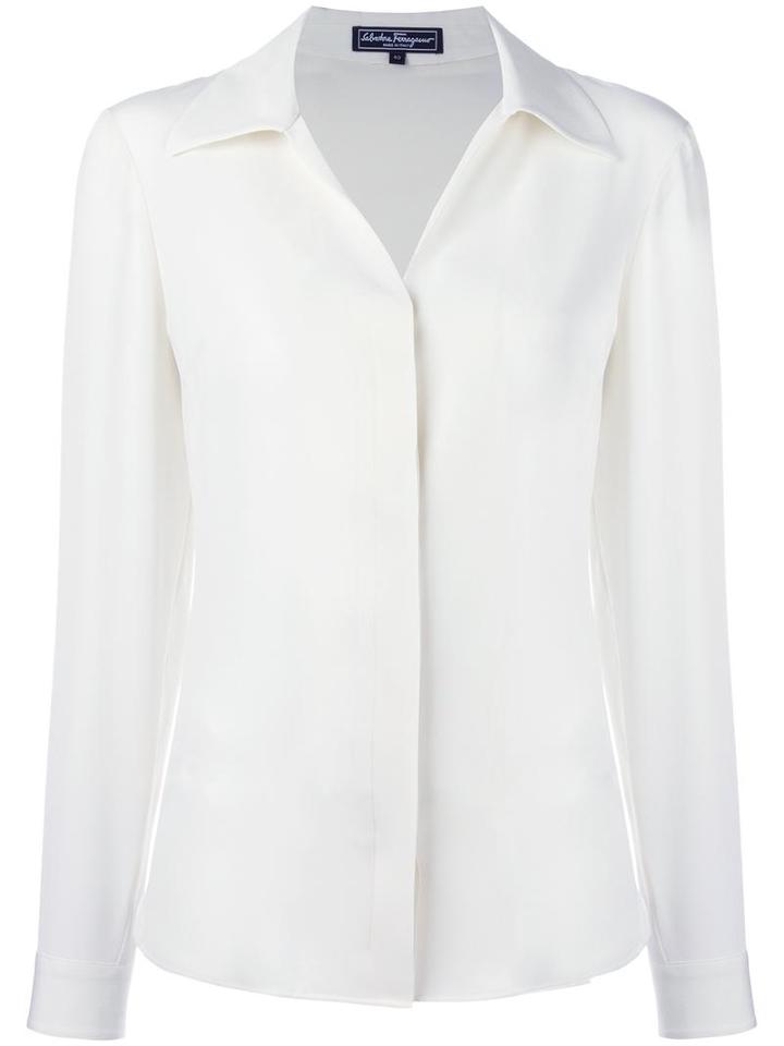 Salvatore Ferragamo Concealed Spread Collar Shirt, Women's, Size: 42, White, Silk