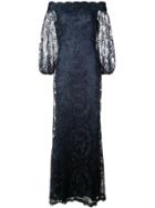 Tadashi Shoji Floral Embroidered Bardot Evening Dress - Blue