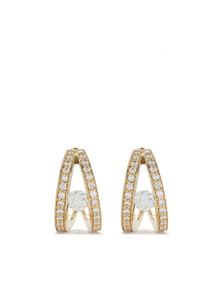 Georg Jensen 18kt Yellow Gold Halo Brilliant Cut Diamond Hoop Earrings