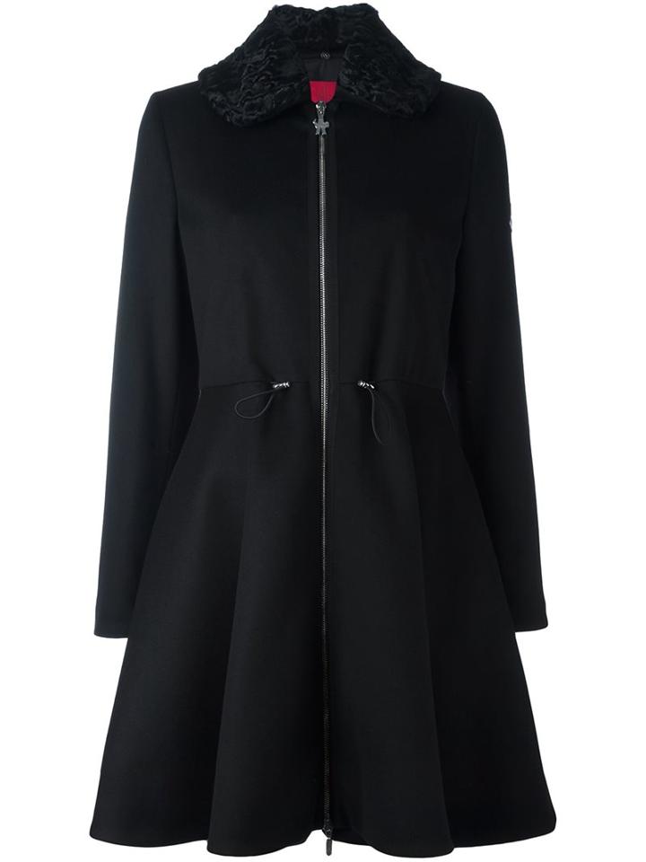Moncler Gamme Rouge Flared Hooded Coat, Women's, Size: 3, Black, Silk/feather Down/wool/lamb Fur