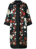 Dolce & Gabbana Rose Print Brocade Coat - Black