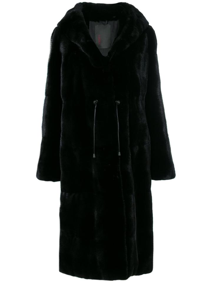 Liska Hooded Fur Coat - Black