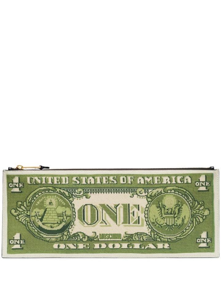 Moschino Dollar Bill Clutch Bag - Green