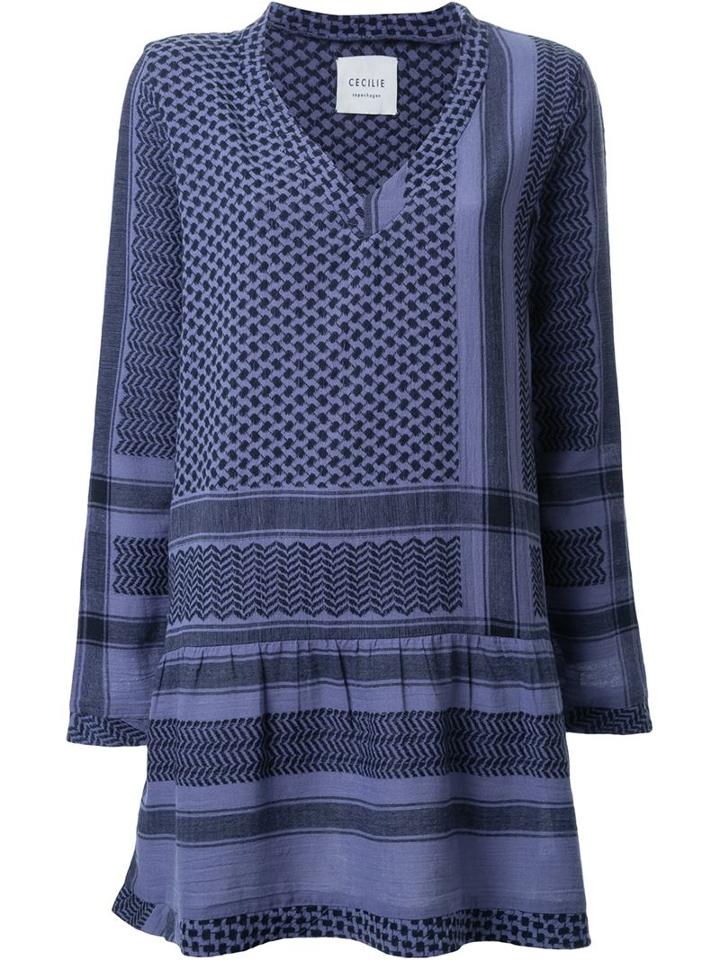 Cecilie Copenhagen Keffiyeh Jacquard V-neck Dress, Women's, Blue, Cotton