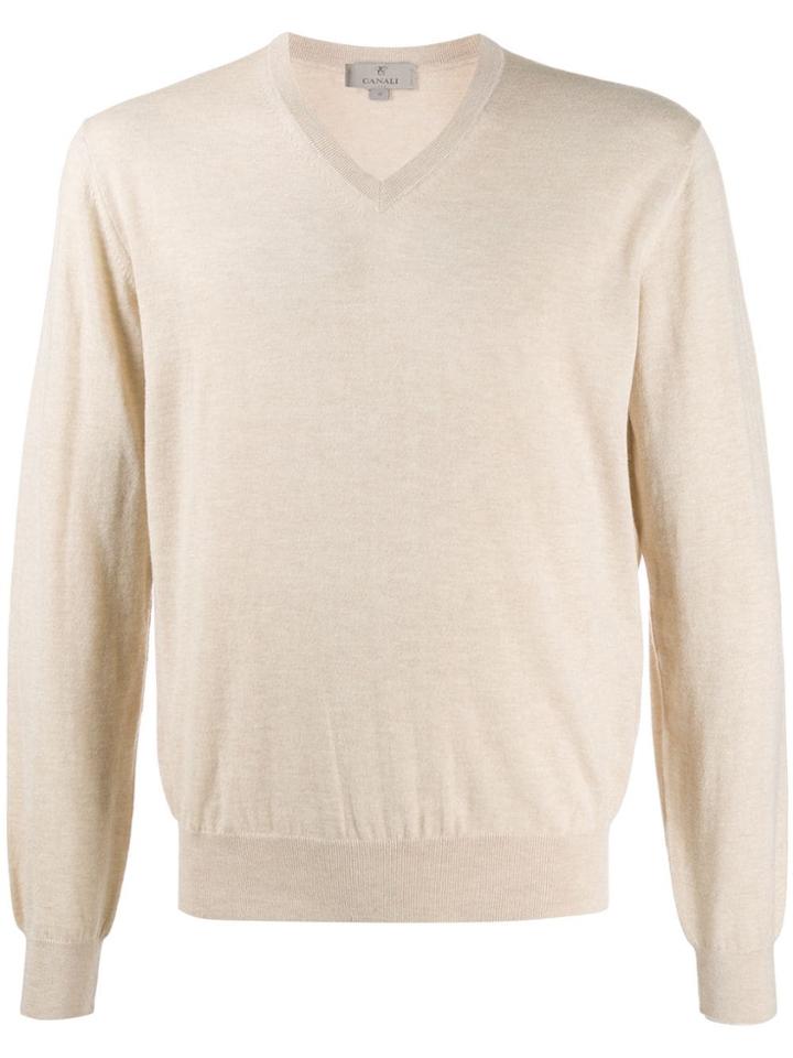 Canali V-neck Cashmere Jumper - Neutrals