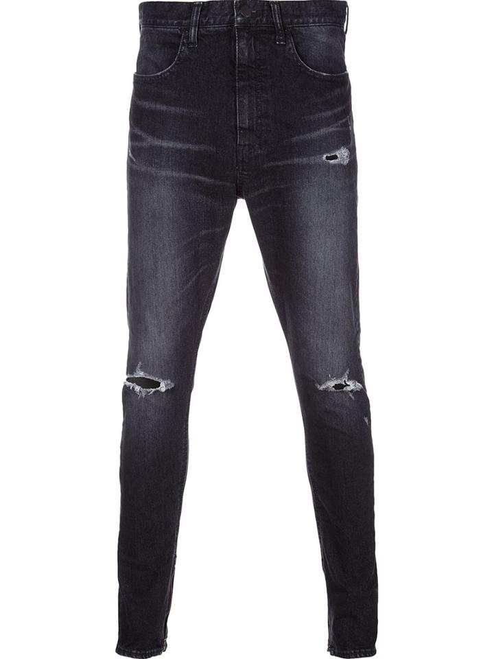 Monkey Time Distressed Skinny Jeans, Men's, Size: Medium, Black, Cotton/calf Leather