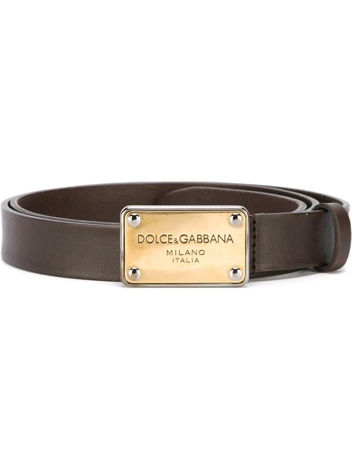 Dolce & Gabbana Logo Plaque Buckle Belt, Men's, Size: 105, Brown, Calf Leather