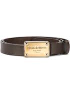Dolce & Gabbana Logo Plaque Buckle Belt, Men's, Size: 105, Brown, Calf Leather
