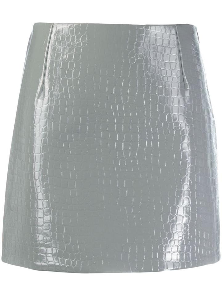 Tibi Embossed Crocodile-effect Mini Skirt - Grey