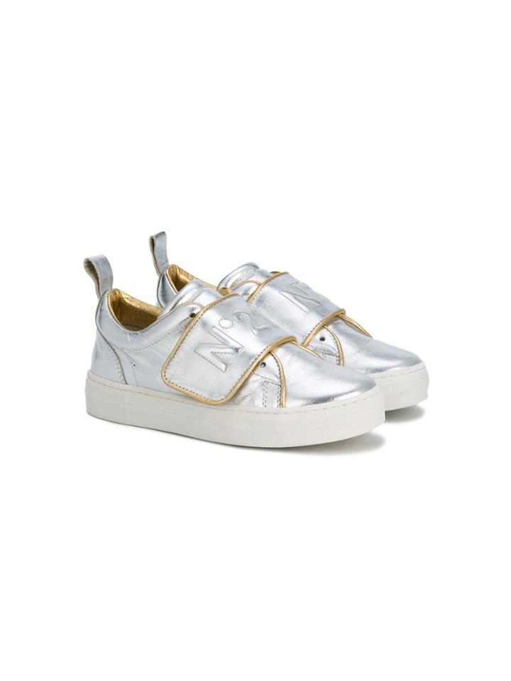 No21 Kids Logo Touch-strap Sneakers - Metallic