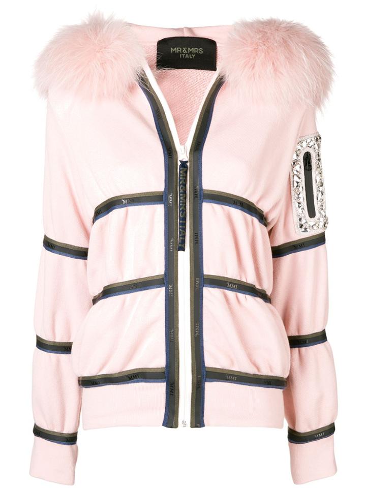 Mr & Mrs Italy Crystal Embellished Zip Hood - Pink & Purple