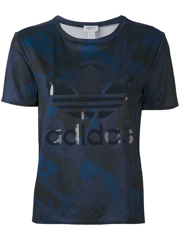 Logo Print T-shirt - Women - Polyester - 44, Blue, Polyester, Adidas Originals