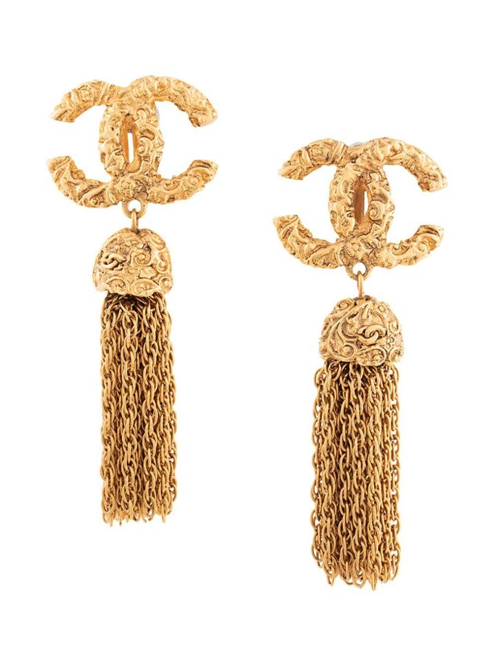 Chanel Vintage Cc Tassel Earrings - Gold