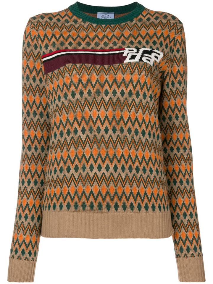 Prada Logo Intarsia Jumper - Brown
