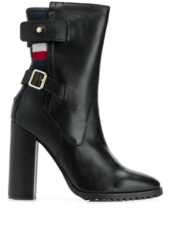 Tommy Hilfiger Tricolour-stripe Buckled Boots - Black
