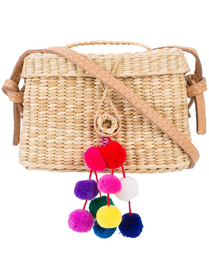 Nannacay - Pom Pom Crossbody Bag - Women - Acrylic/straw - One Size, Nude/neutrals, Acrylic/straw
