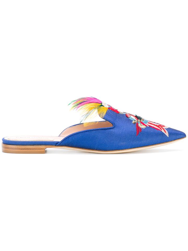 Alberta Ferretti Parrot Embroidered Mules - Blue