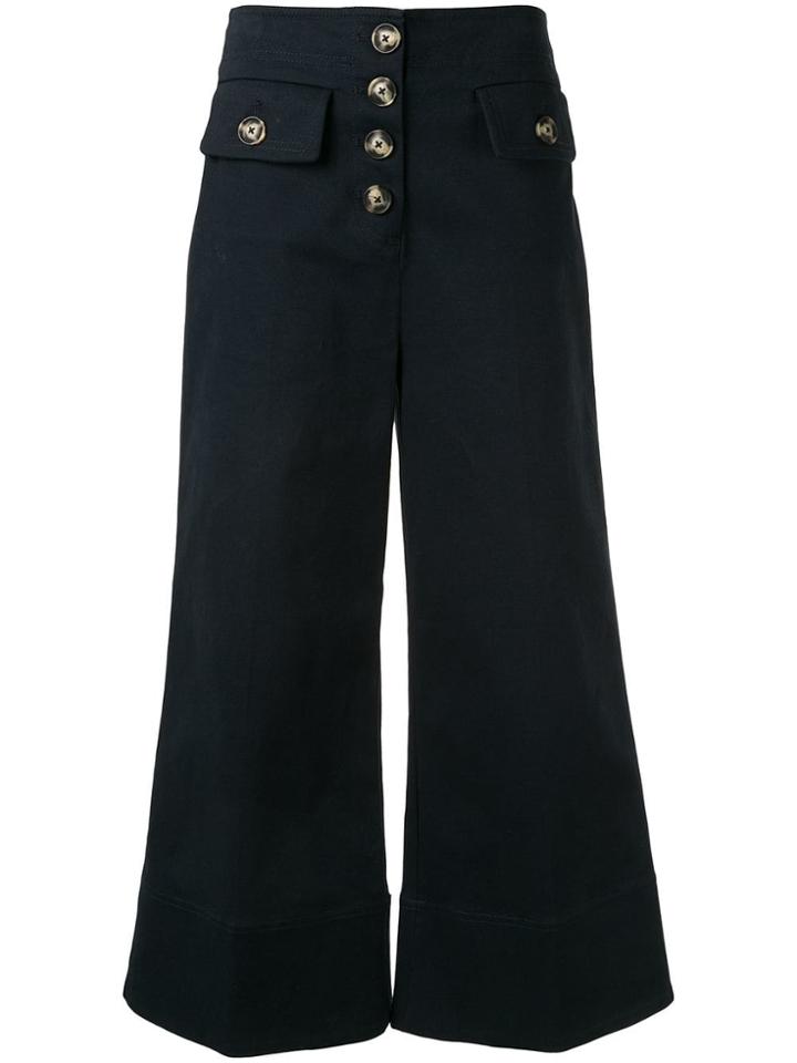 Self-portrait Cropped Wide-leg Trousers - Blue