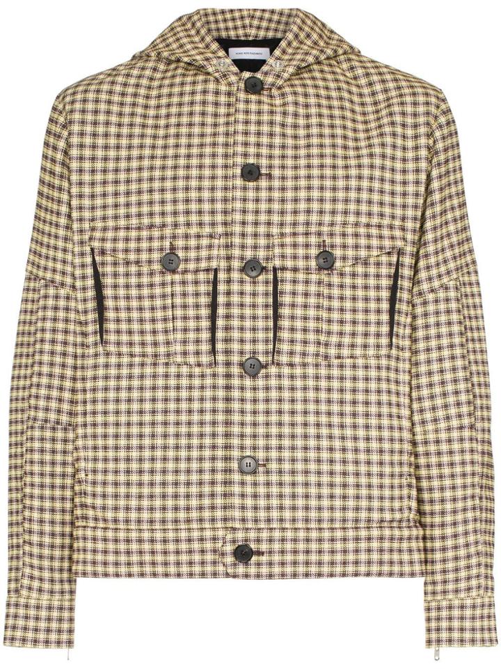 Kiko Kostadinov Cocoon Check Print Button-down Hooded Fire Jacket -