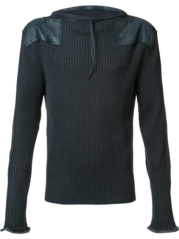 Maison Margiela - Long Sleeve Rib Top - Men - Cotton/wool - L, Blue, Cotton/wool