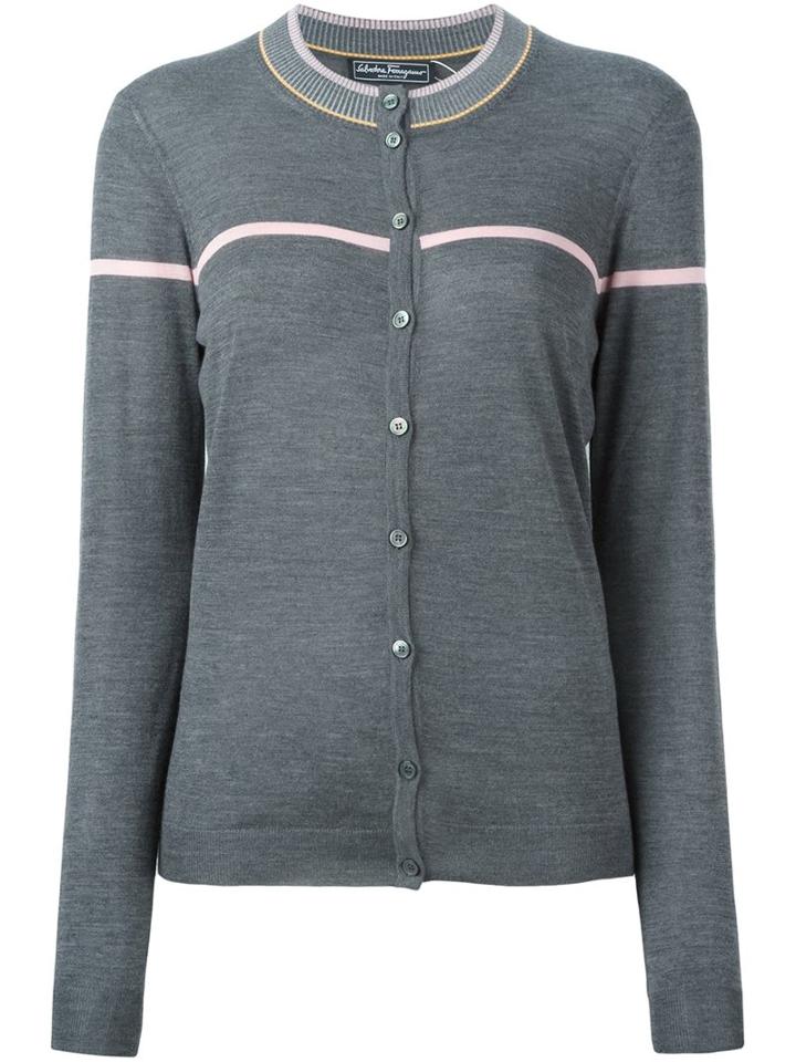 Salvatore Ferragamo Contrast Stripe Cardigan, Women's, Size: Medium, Grey, Silk/virgin Wool