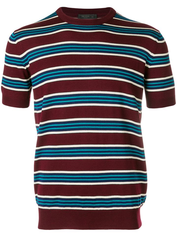 Prada Short Sleeve Striped Pullover - Red