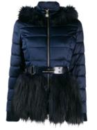Elisabetta Franchi Faux Fur Trim Padded Jacket - Blue