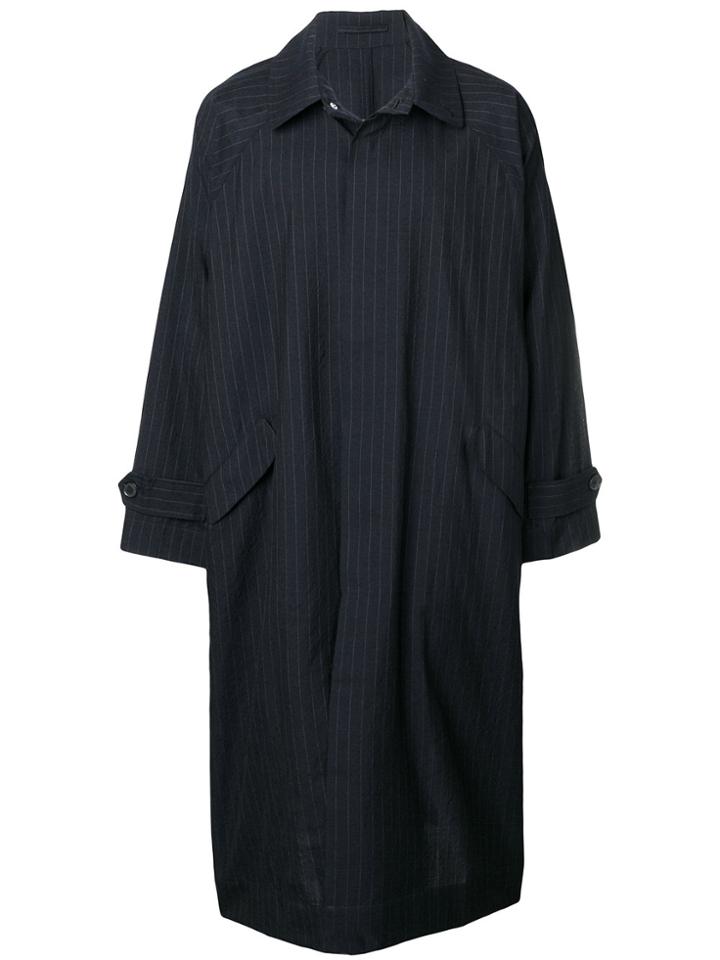 Hed Mayner Classic Pin-stripe Trench Coat - Blue
