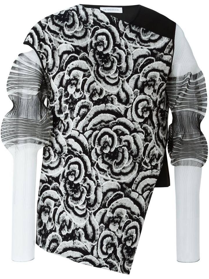 J.w.anderson Floral Print Sleeve Detail Blouse, Women's, Size: 6, Black, Polypropylene/spandex/elastane/polyamide/viscose