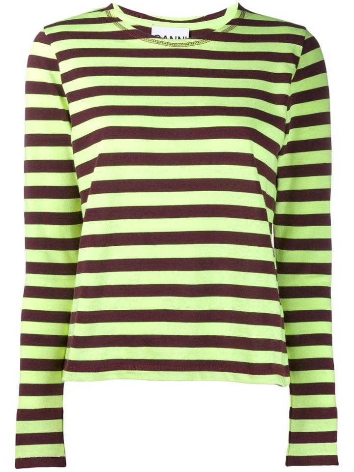 Ganni Striped Long Sleeve Top - Green