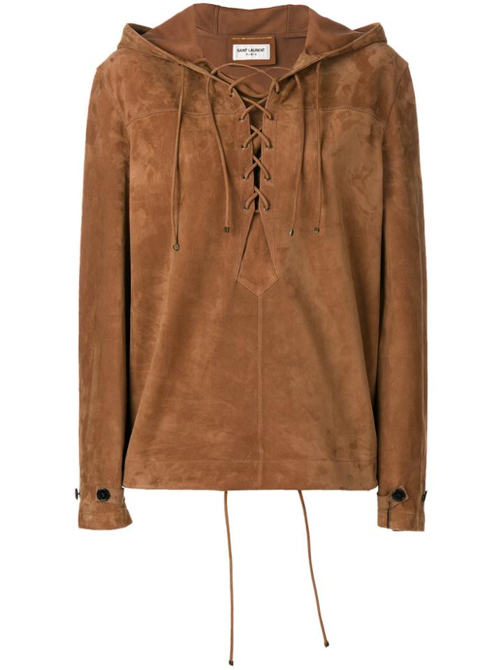 Saint Laurent Lace Up Detail Hoody - Brown