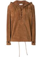 Saint Laurent Lace Up Detail Hoody - Brown