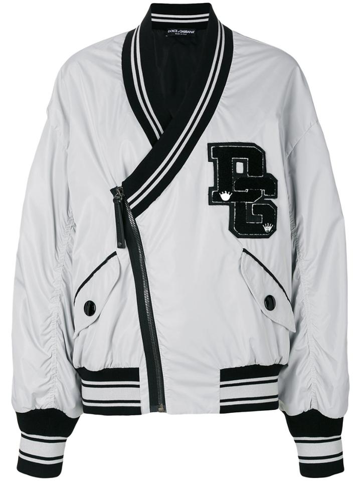 Dolce & Gabbana Logo Patch Bomber Jacket - Grey