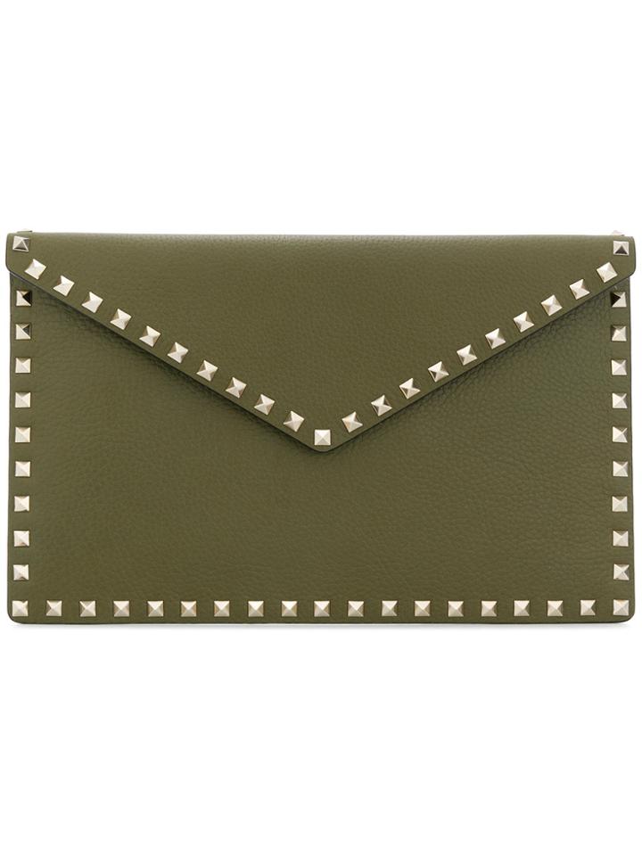 Valentino Rockstud Envelope Clutch - Green