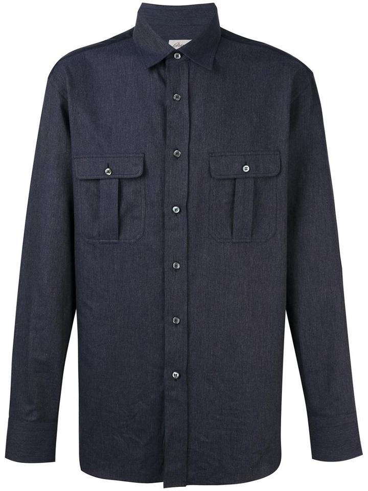 Brioni Flap Pockets Shirt, Men's, Size: Xxxl, Blue, Cotton