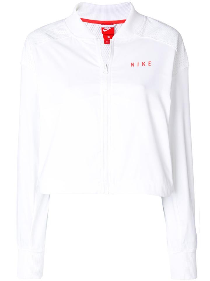Nike Logo Printed Mesh Panel Cropped Jacket - White