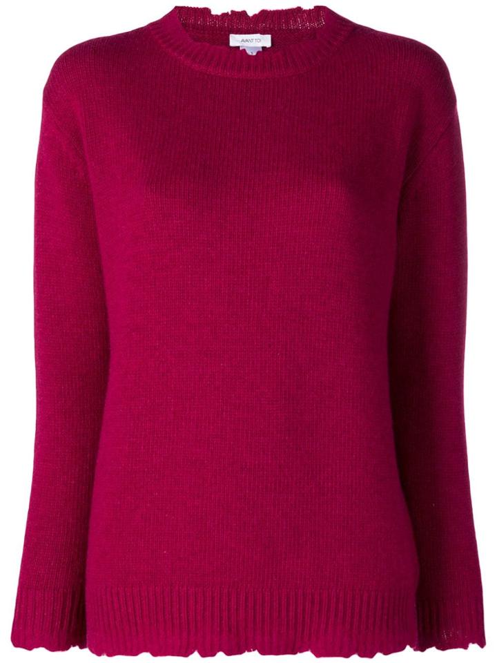 Avant Toi Distressed Crew Neck Sweater - Pink