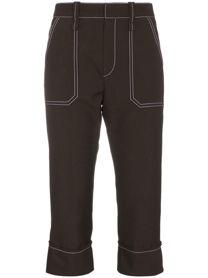 Chloé Cropped Stitched Virgin Wool Blend Trousers - Brown