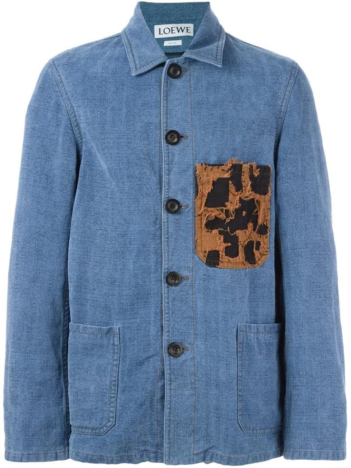 Loewe Patch Pocket Denim Jacket, Men's, Size: 48, Blue, Linen/flax/nylon/calf Leather