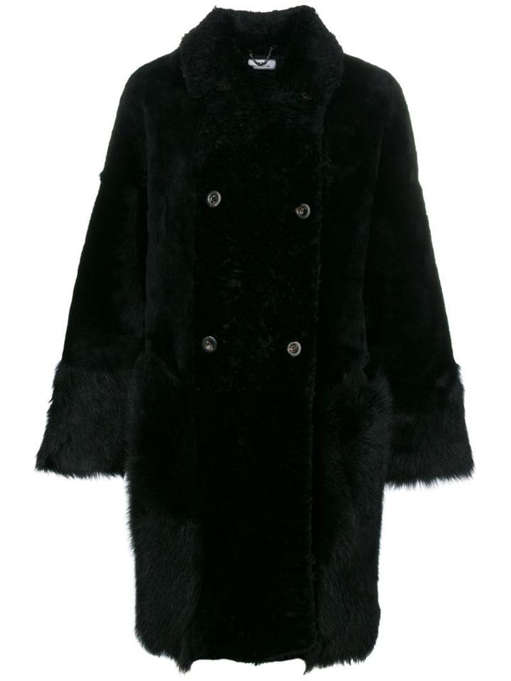 Desa Collection Double-breasted Fur Coat - Black