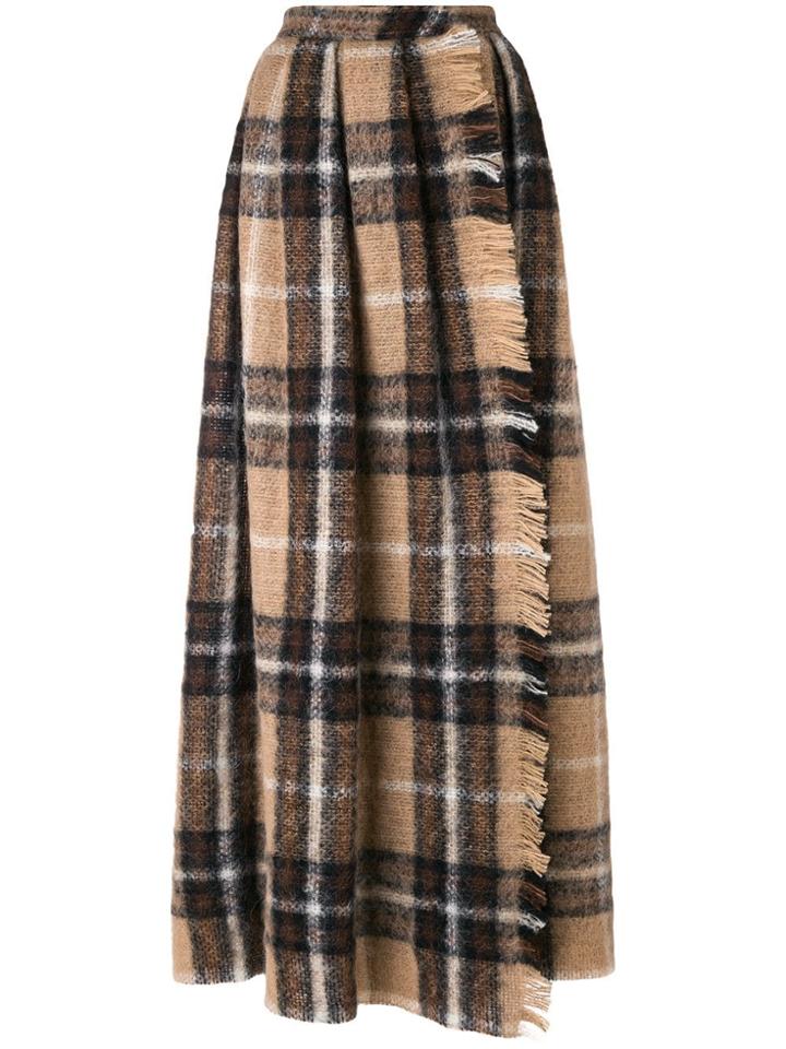 Max Mara Plaid Print Maxi Skirt - Nude & Neutrals