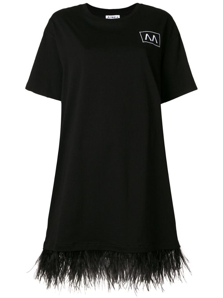 Ainea Feather Hem T-shirt Dress - Black