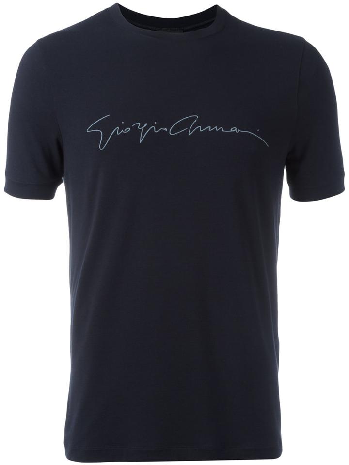 Giorgio Armani Logo Front T-shirt, Men's, Size: 52, Blue, Viscose/spandex/elastane