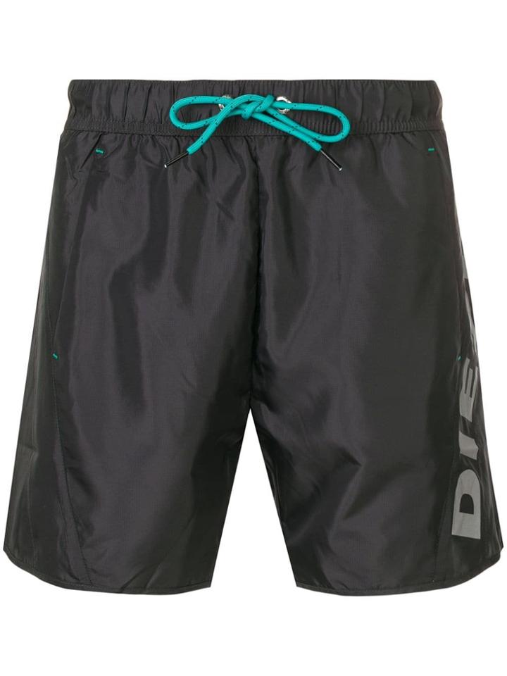 Diesel Logo Print Swim Shorts - Grey